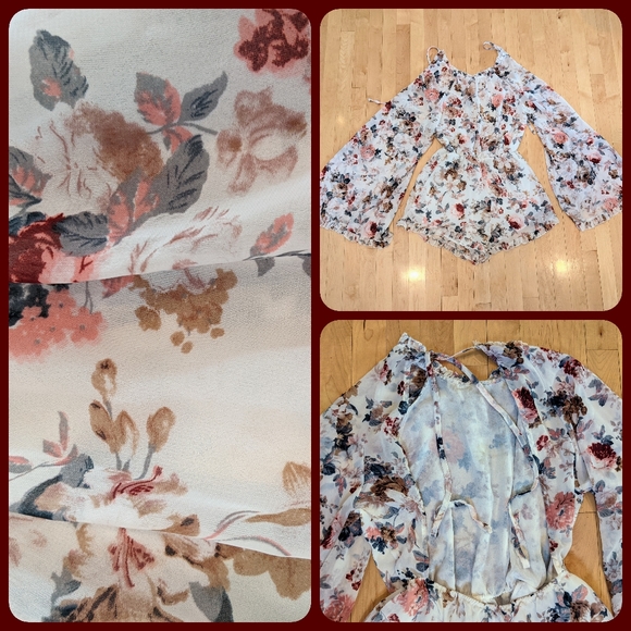 Flowy, Floral, Bell Sleeve Backless Romper - Picture 3 of 7